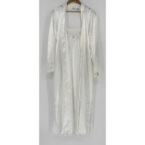 Vtg Intimo Amore Peignoir Set White Satin Lace Beaded Long Nightgown Robe Large